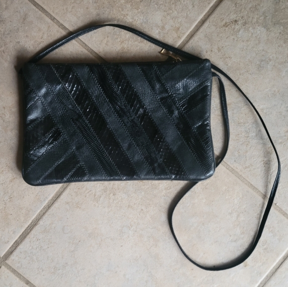 Vintage David Mehler for Dame black snakeskin block crossbody evening purse - Picture 1 of 9